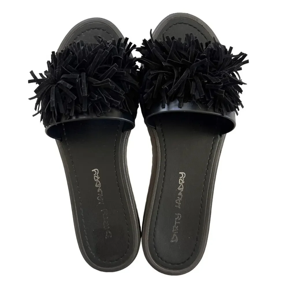 Dirty Laundry *MISMATCHED PAIR*Left 7 Right 8 Black Sandals slide on pompom top - Picture 11 of 16
